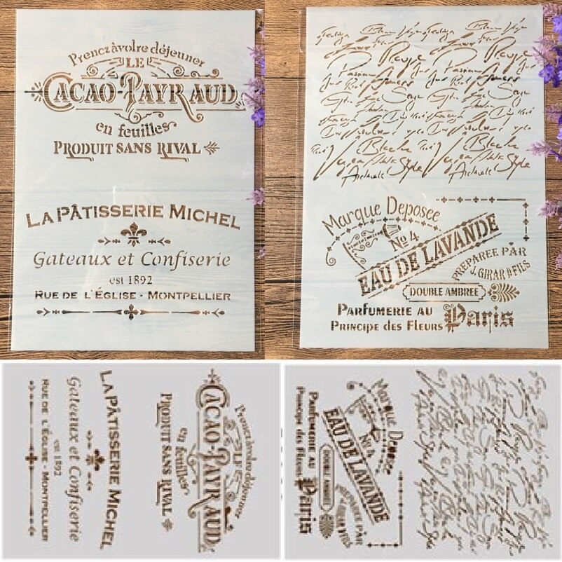 2Pcs A4 French Words DIY Craft Layering Stencils Painting Scrapbooking Stamping Embossing Album Paper Template: 2Pcs Set