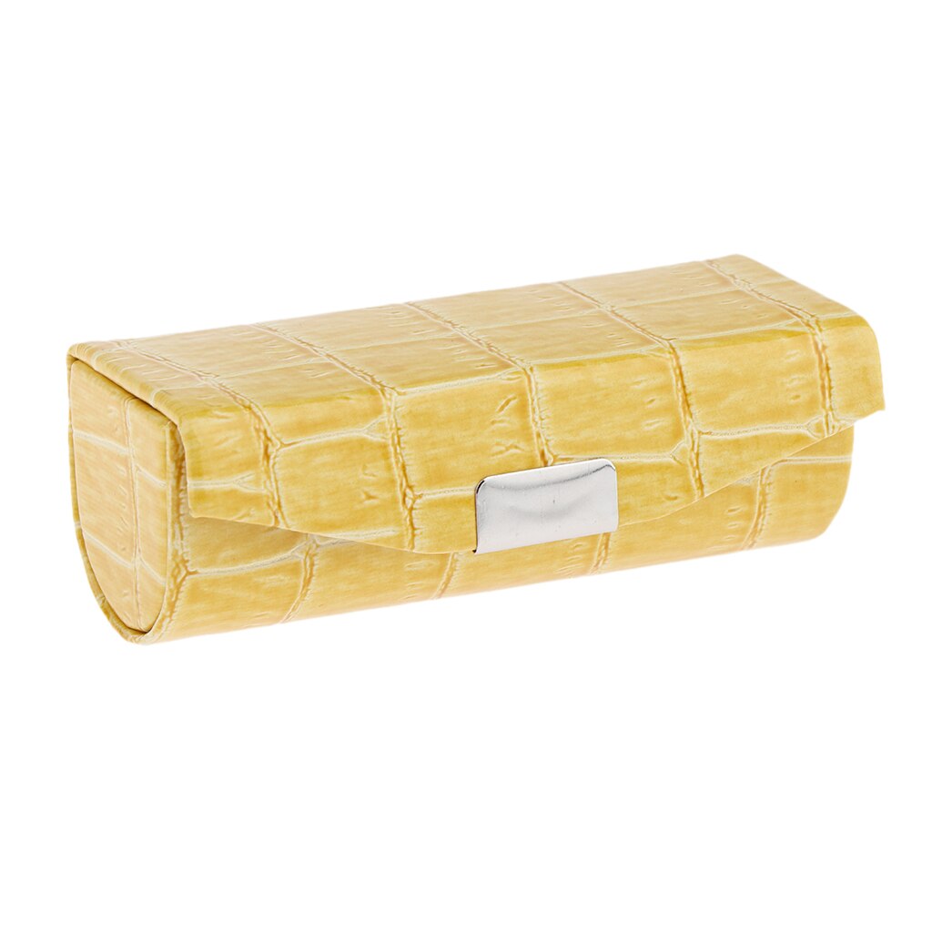 Lederen Lipstick Case Houder Opbergdoos Met Spiegel Voor Portemonnee: Yellow