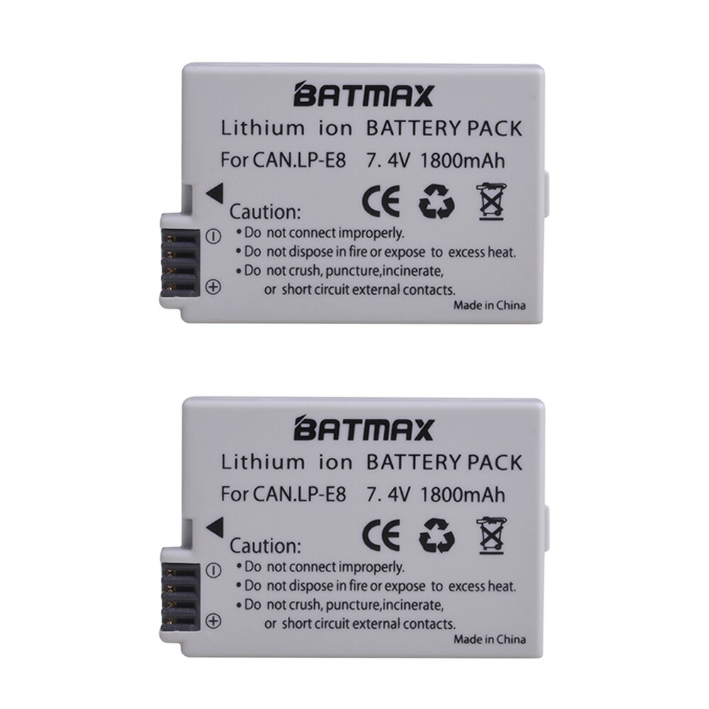 Batmax LPE8 LP-E8 LP E8 Battery+LCD USB Dual Charger with Type C Port for Canon EOS 550D 600D 650D 700D Rebel T2i T3i T4i T5i