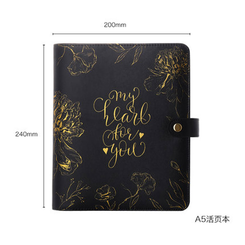 Yiwi 2022 Black A5 PU Leather DIY Binder Notebook Cover Diary Agenda Planner Paper Cover School Stationery