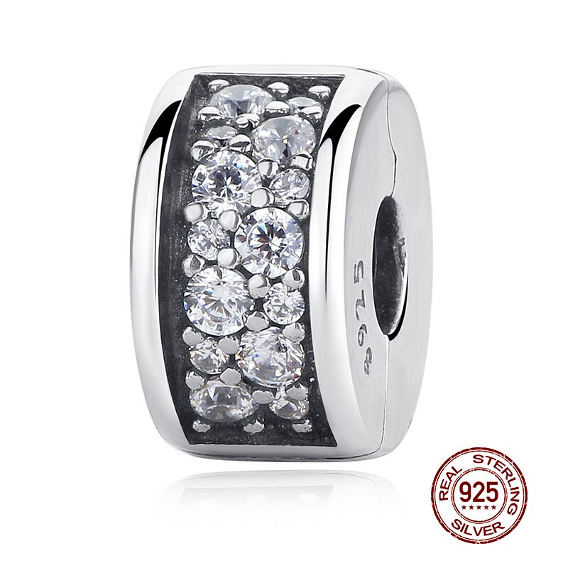 Echte 100% 925 Sterling Silver Shining Elegantie Clip Charm Met Clear Cz Fit Originele Wst Armband Hanger Authentieke Sieraden: XCHS310