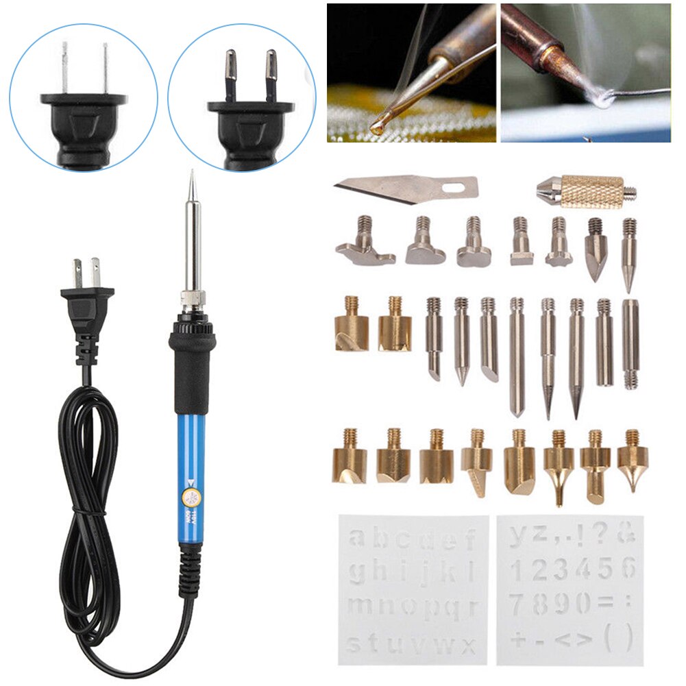 28pcs Tips Easy Use Soldering Iron DIY Blade Carving Lightweight Wood Burning Pen Tools Pyrography Welding Kit Crafts Stencil