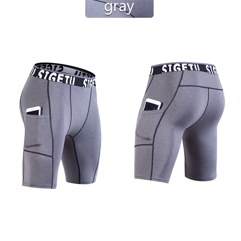 Mens Compression Shorts Line Short Tights Skinny Bodybuilding Breathable Man&#39;s Bottom Fitness Quick-Drying Shorts: Gray / M