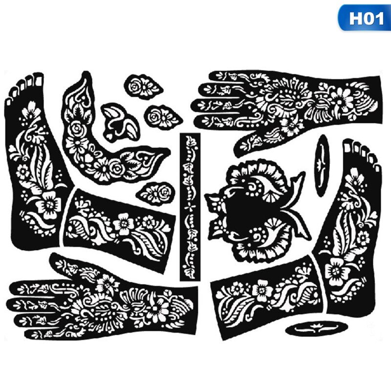 Plantillas de tatuajes de Henna, 1 hoja, plantillas de tatuaje para manos, pies, piernas y brazos, pintura corporal temporal