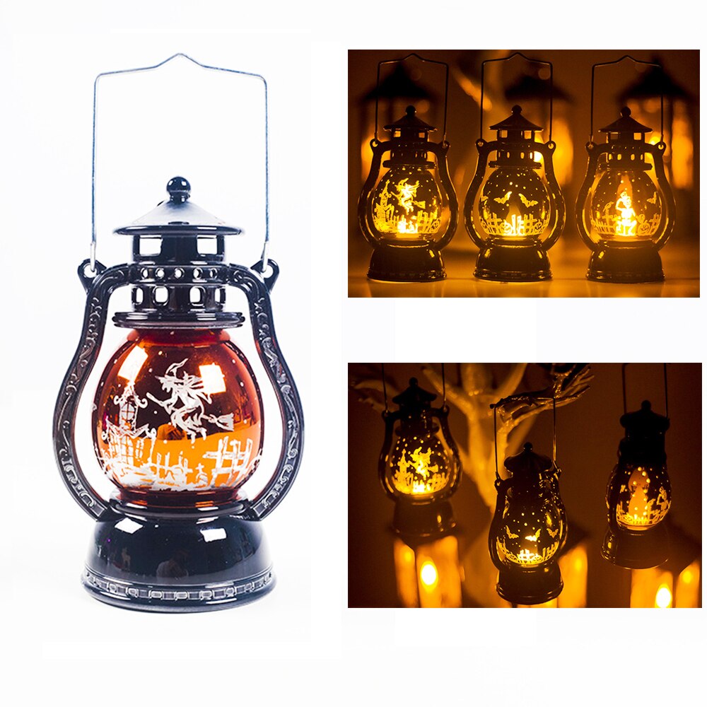 Retro Oil Lamp Desktop Hanging Bar Night Light Festival Atmosphere Props Halloween Decorative Led Small Lantern For Home Party