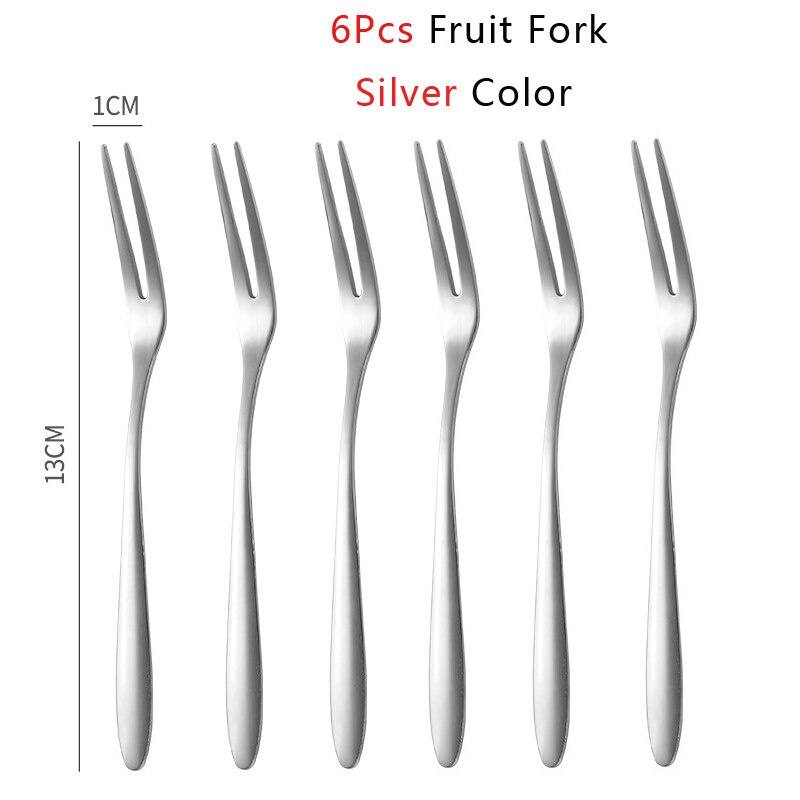 2/6pcs Fruit Fork Set Mini Cute Stainless Steel Dessert Forks Silver Gold Rose Gold Cake Flatware Cutery Fork for Home Use: 6Pcs Silver Color