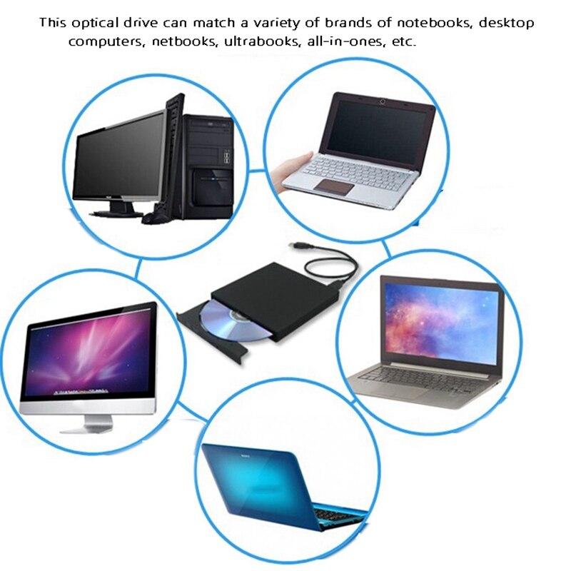 External Blu Ray DVD Drive USB2.0 BD25/BD50/CD/D9/RAM Support BD-ROM 3D Blu-Ray Movie Playback For PC Windows 7 8 10