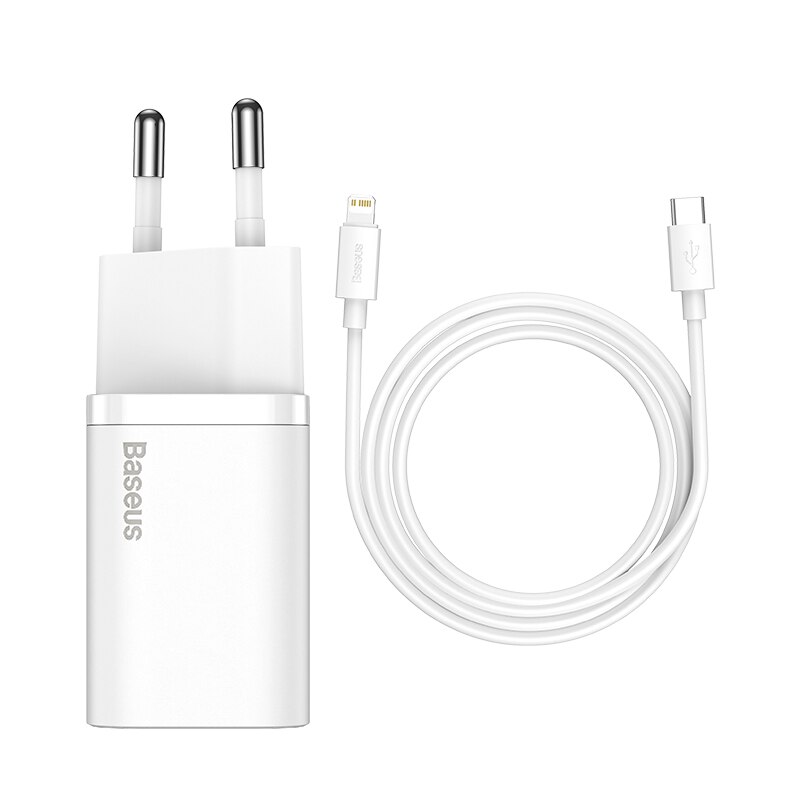 Baseus 20W Pd Super Si Usb C Lader Voor Iphone 12 Pro Max Ondersteuning QC3.0 Snel Opladen Draagbare Telefoon oplader Voor Ip 11 Pro Max: EU White with cable