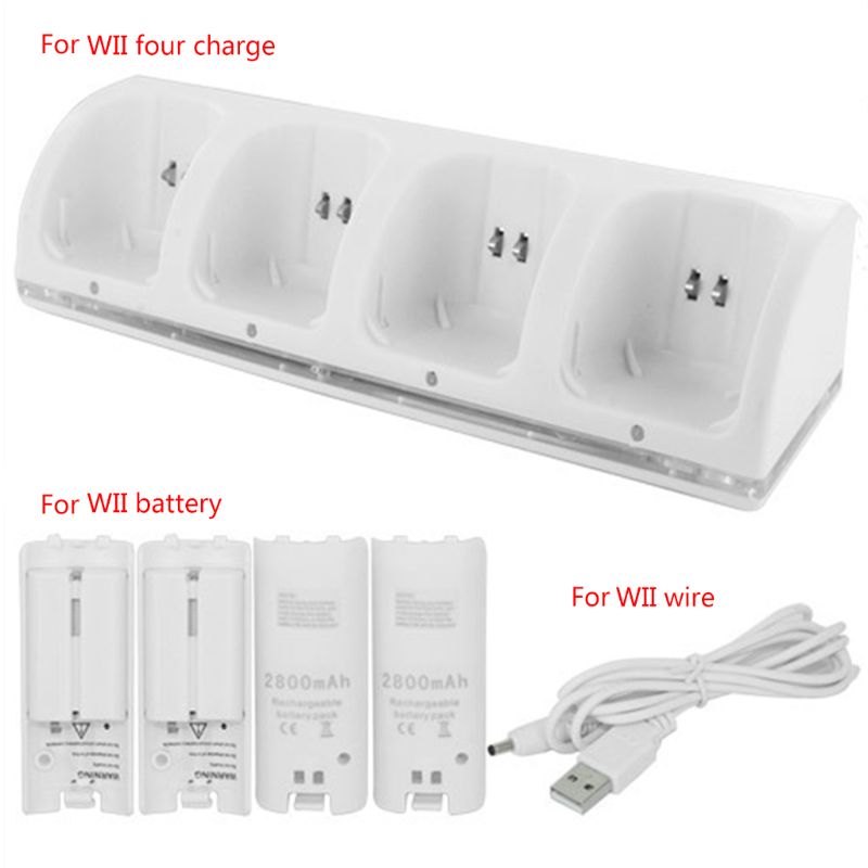 4Port Smart Charger Charging Dock Rechargeable Batteries for WII Game Console: W