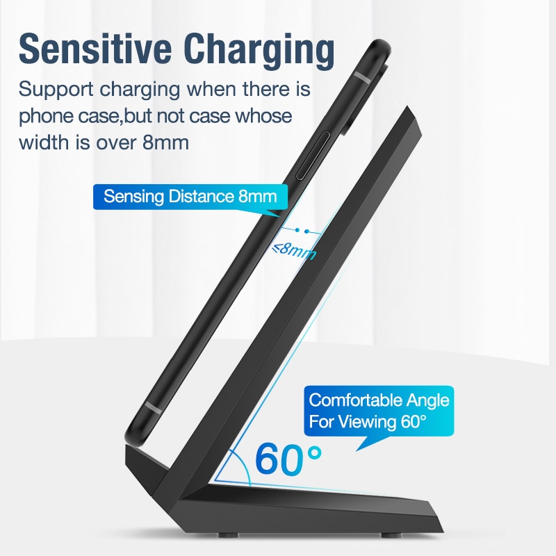 15W Qi Wireless Charger Stand for iPhone 11 Pro 8 X XS Samsung S10 S9 S8 - Fast Charging Desktop Phone Holder with LED Indicator