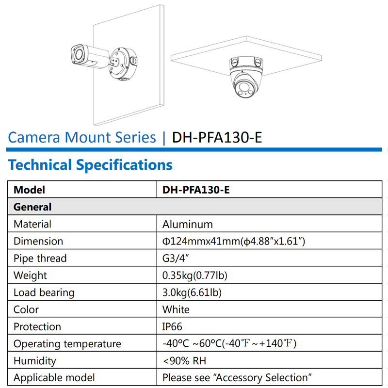 Dahua PFA130-E Waterdichte aansluitdoos Aluminium Wit Zwart Camera Mounts IP66 Beugel Voor Dahua Bullet Camera Torentje Camera