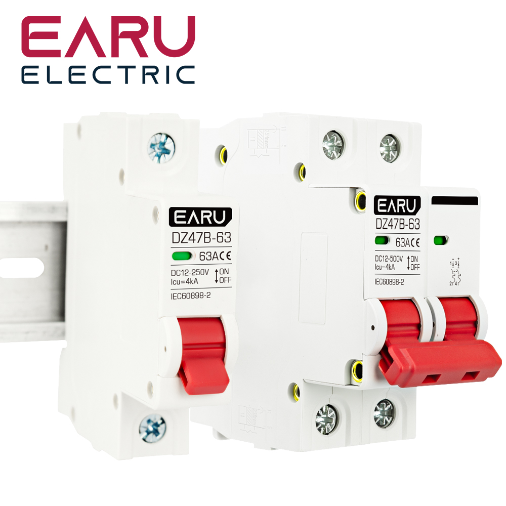 Dc12v 24v 48v 36v mcb accu auto beveiliging mini stroomonderbreker  dz47 dc positieve en negatieve pool beveiligingsschakelaar isolator