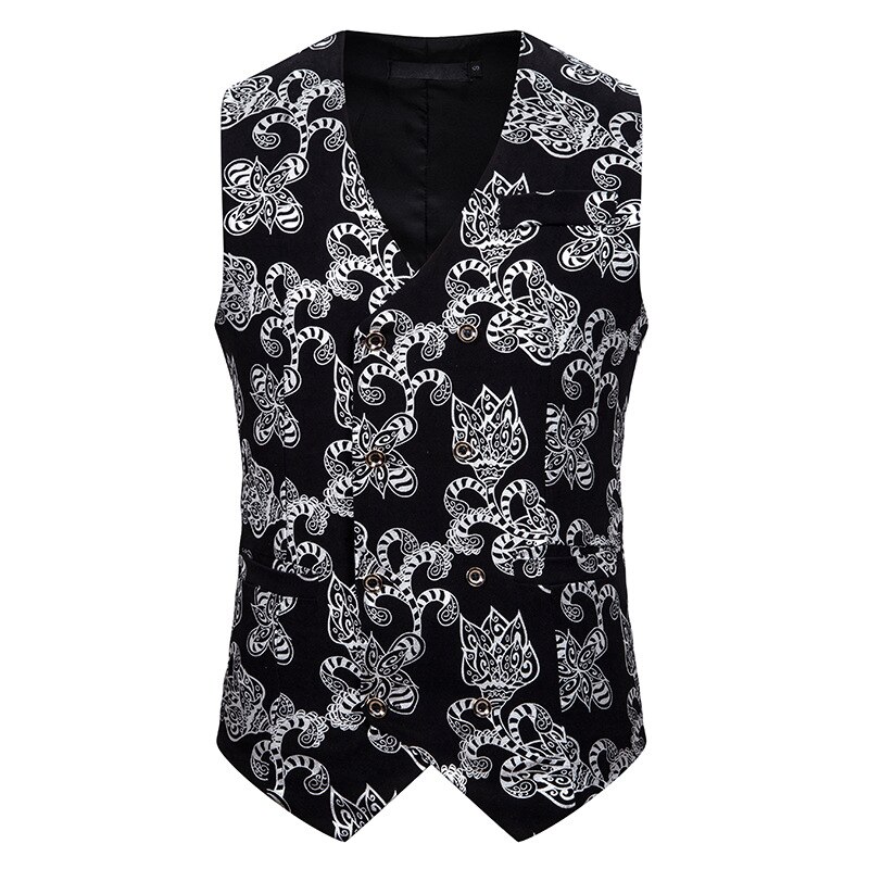 Heren bloemenprint bronzing pak vest heren slim fit double breasted gilet heren bruiloft smoking vesten chaleco hombre: Splinter / S