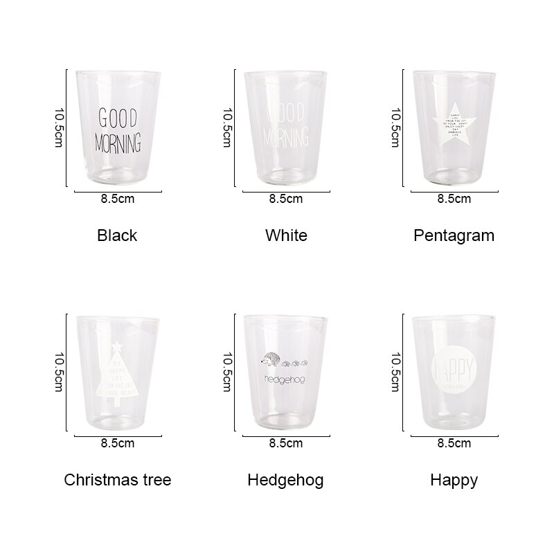 Good Morning Black White Transparent Glass Coffee Tea Drinks Dessert Breakfast Milk Cup Kitchenware Glass Mugs 400ml