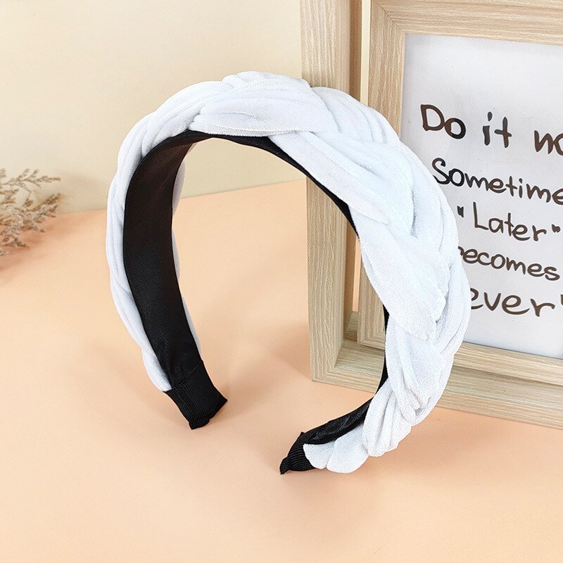 Nova moda feminina bandana larga lateral hairband cruz nó trança adulto turbante macio flanela acessórios de cabelo: as picture 3