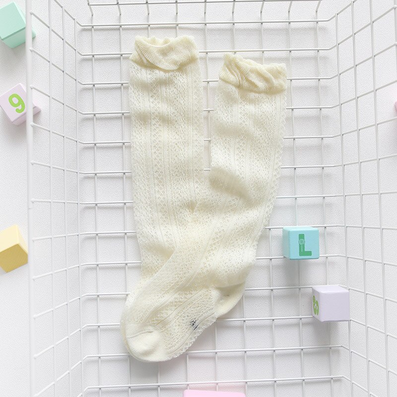 Children's Knee High Socks Mesh Socks Toddler Kids Baby Knee High Socks Soft Breathable Cotton Hollow Tube Ruffled Stockings