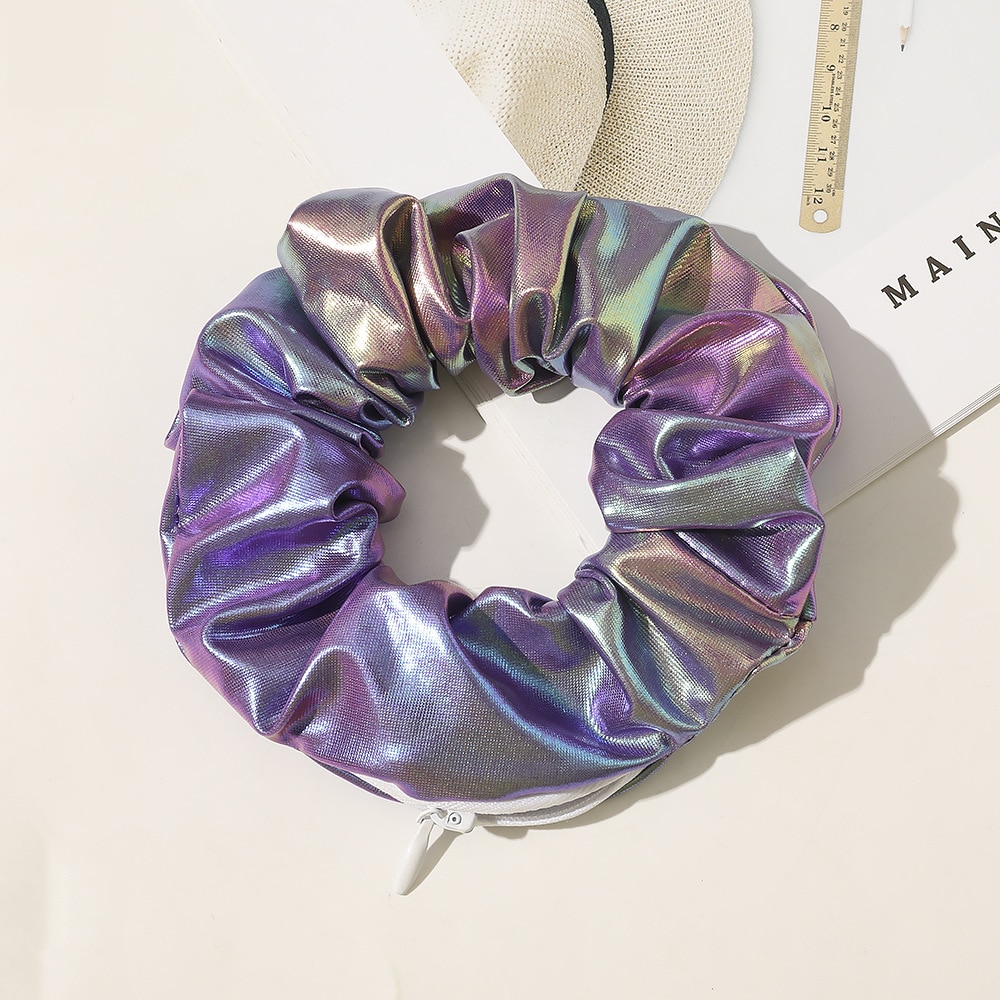 PU Scrunchies pack with zipper VSCO girl things shinny hair tie for women's hair accessories hair ornaments elastic rubber bands