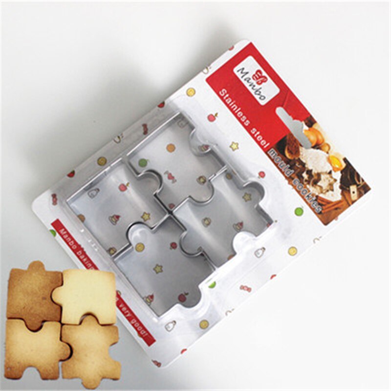 4pcs Populaire Leuke Puzzel Biscuit Mold Groente en Fruit Snijden Mold Rvs Eenvoudige DIY Cookie Cutter Niet Kwetsen hand