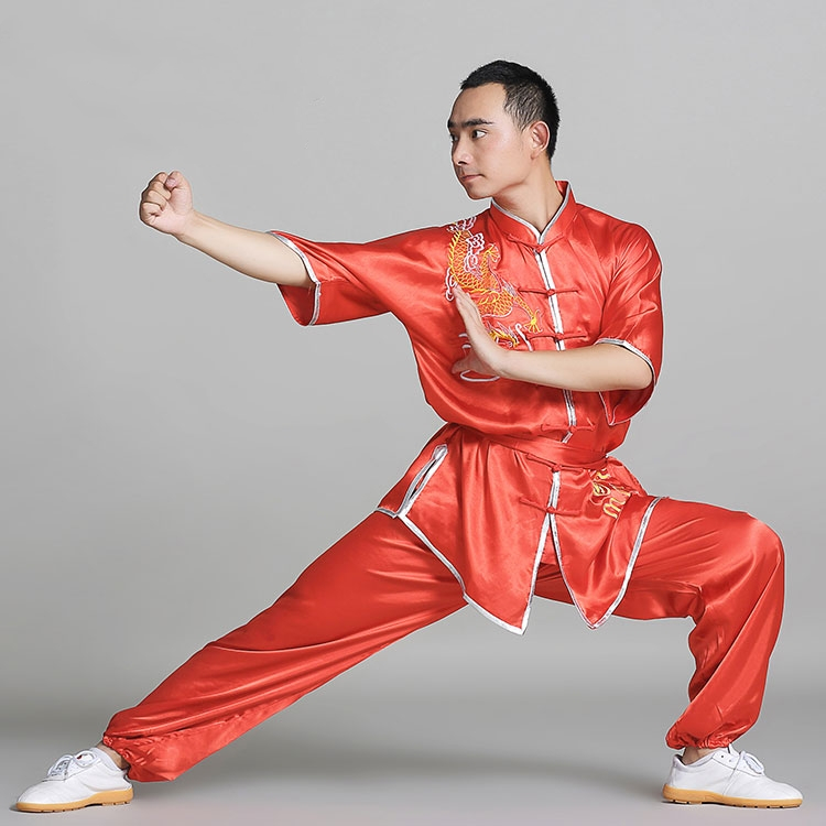 men chinese tai chi wushu shaolin kung fu uniform tang suit wing chun embroidered demo outfit for men martial arts suit: XXXL / color4