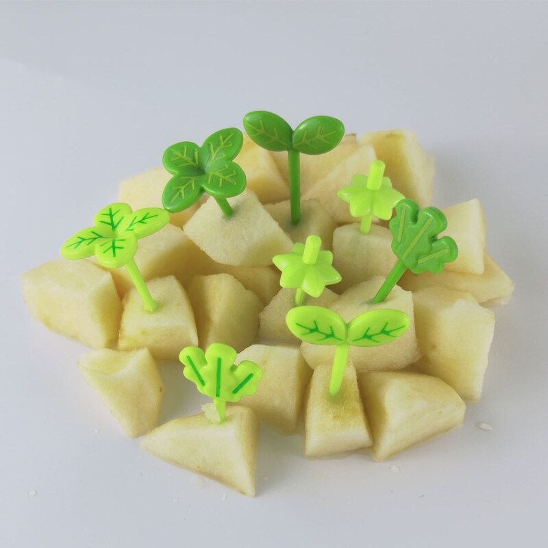 D5BD 8 Pack Little Vork Dessert Vorken Groene Plant Vormige Bento Box Decor Mini Tandenstoker Plastic Materiaal Voor Keuken Benodigdheden