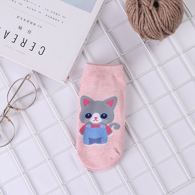 1 Pair / 5 Pairs Ladies Socks Kawaii Kitten Pattern Socks Personality Fun Pattern Socks Cute Animal Series Girl Socks: Pink