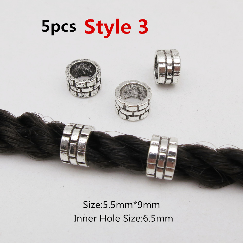 5 stk metal forskellige stilarter viking hår fletning dread skæg dreadlock perler ringe rør til kvinder mænd tilbehør: 5 stk stil 3