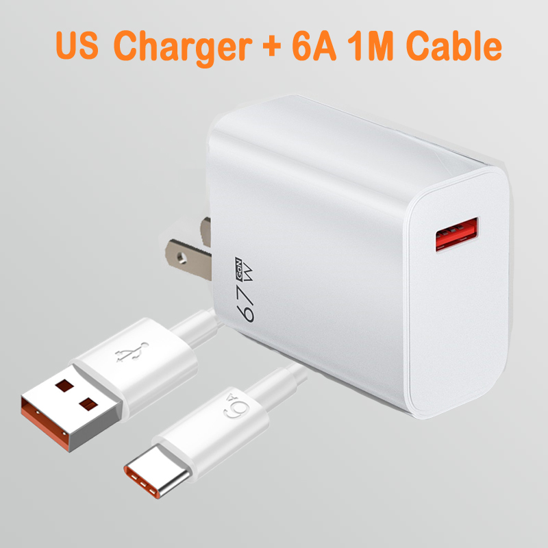 67W USB-snellader Quick Charge 3.0 voor Xiaomi Mi 14 13 12 11 Pro Mobiele telefoonoplader Adapter 6A USB Type C-kabel Reisstekker: eu
