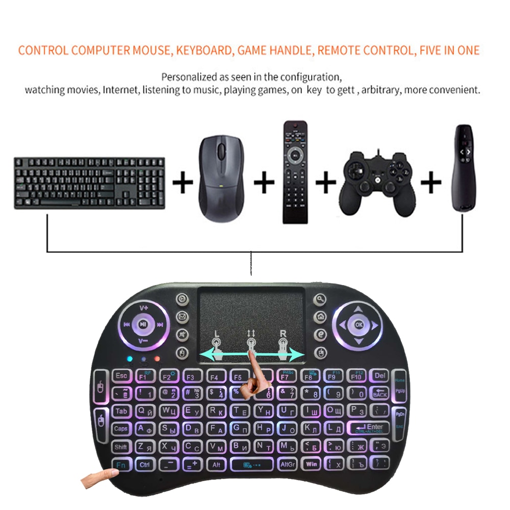 Mini kabellos Klaviatur Beleuchtete Tastatur Multimedia Fernbedienung Tasten und PC Spielen Kontrolle Touchpad, für PC Pad Android TV Kasten Clever TV