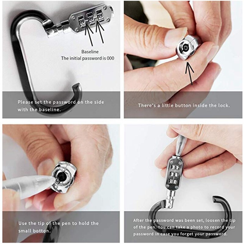 Helmet Locking Carabiner Anti-Theft Bike Motorcycle Helmet Lock with Resettable Code PIN Spring Combination Lock