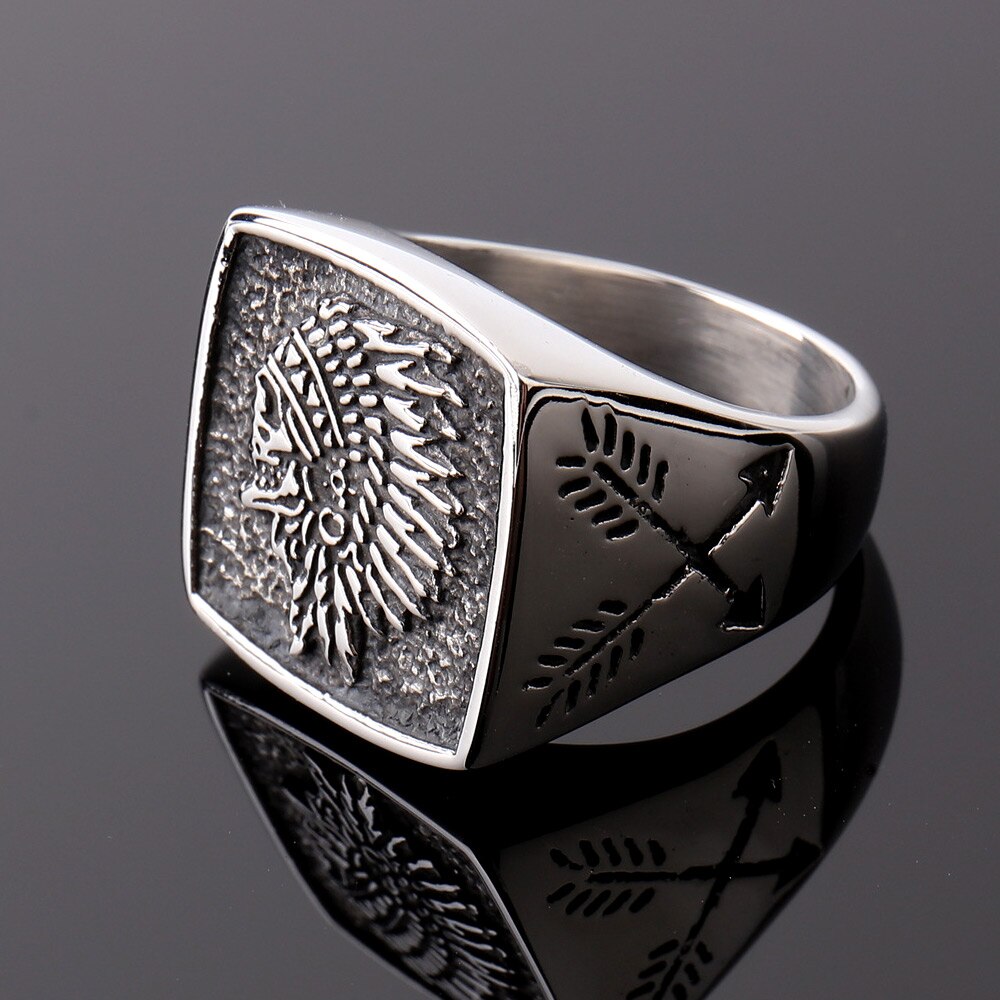 Bague Vintage crâne de guerrier indien, Punk Rock, crâne de chef indien, anneaux en métal lourd en acier inoxydable, bijoux de motard,