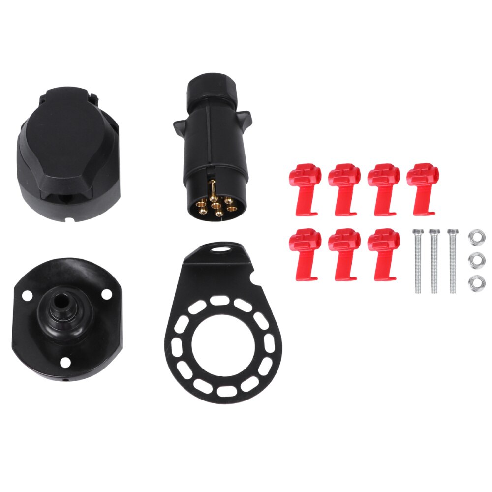 Round Hole Trailer Plug 7-Way Boat Truck Trailer Connector Plug Socket Bracket Set Kit Truck Trailer Connector