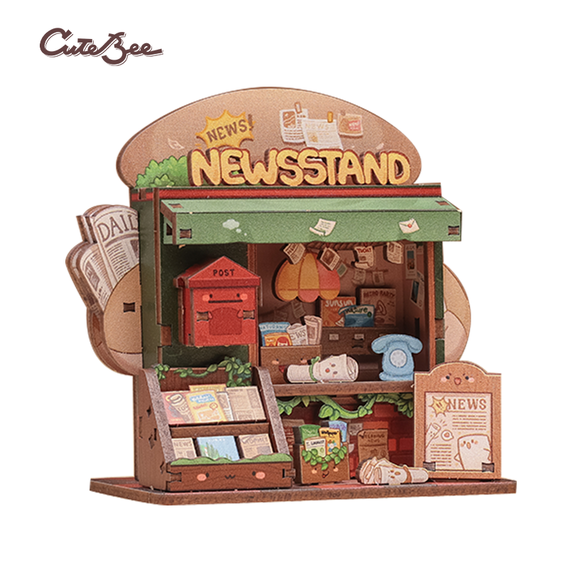 CUTEBEE Mini Store Series DIY Miniature House 3D Wooden Puzzle Toys Handmade Dollhouse Kit for TaleBox Newsstand: Default Title