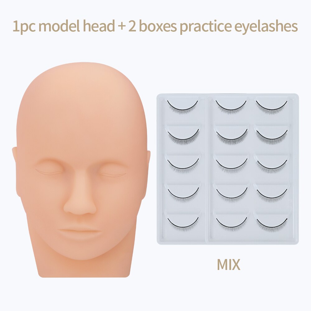 Práctica de pestañas postizas, maniquí de entrenamiento, cabeza plana, práctica de maquillaje, extensiones de pestañas: 1 Pc 2 Boxes Mix