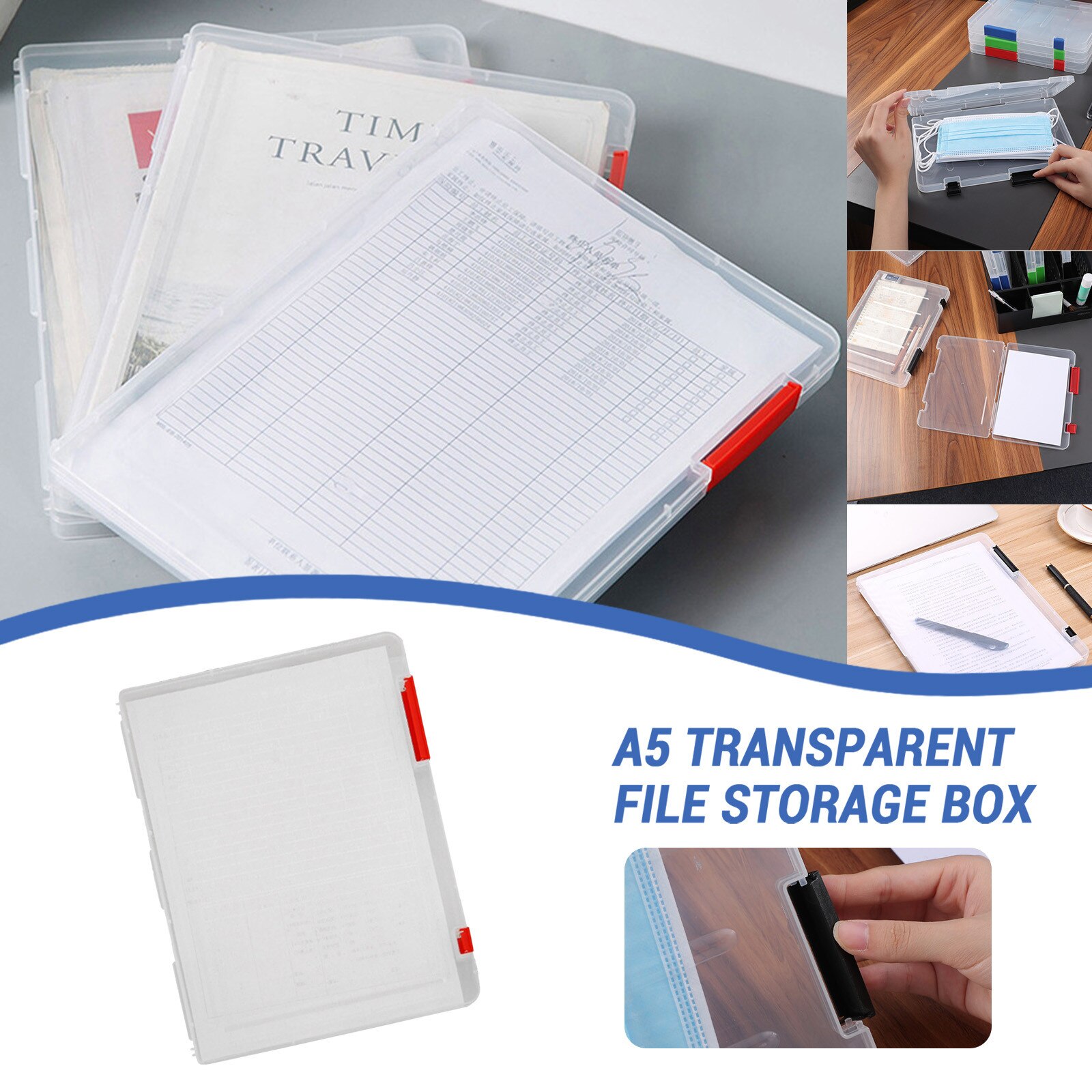 Data Storage A5 Transparent Storage Box Clear Plastic Document Paper Filling Case File Box Important Document Nvoice