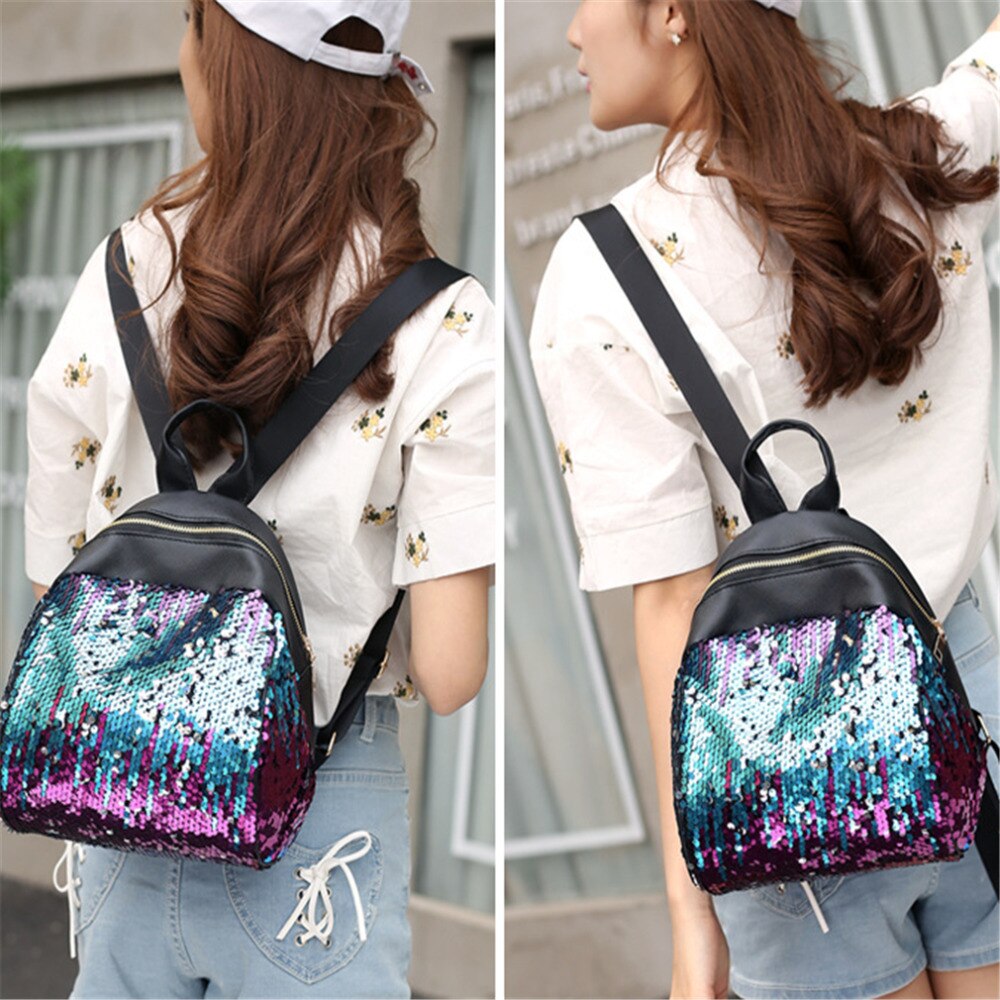 Femmes fille sac à dos argent rose brillant paillettes sac à dos adolescentes femme coréenne tendance personnalité sac d'école sac à dos