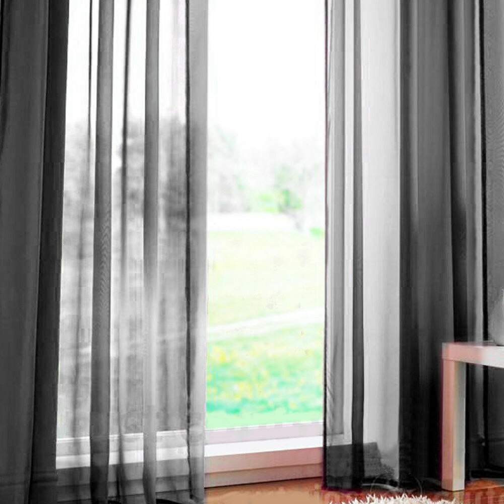 1pc Tulle Door Window Curtain Modern Voile Pure Color Drape Panel Sheer Scarf Valances Room Curtains For Bedroom Living Room: Black