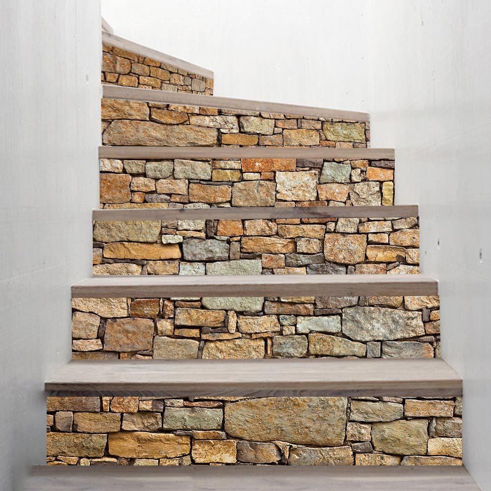 6Pcs/Set Simulation Stone Wall Stair Stickers Decoration Living Room PVC Self-Adhesive Home Waterproof Wall Stickers