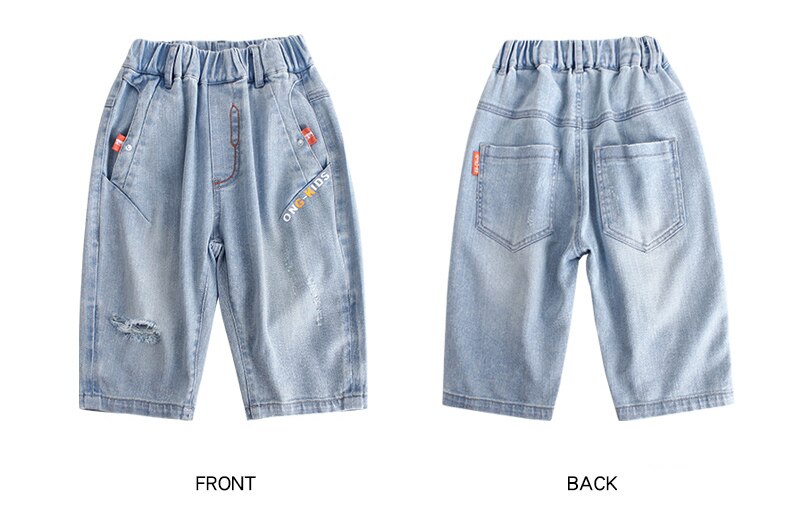 Jongen Zomer Korte Broek Grote Jongens Denim Shorts Kinderen Gescheurd Patchwork Gewassen Casual Knie Lengte Broek Tiener Kleding Maat 10/12: 12