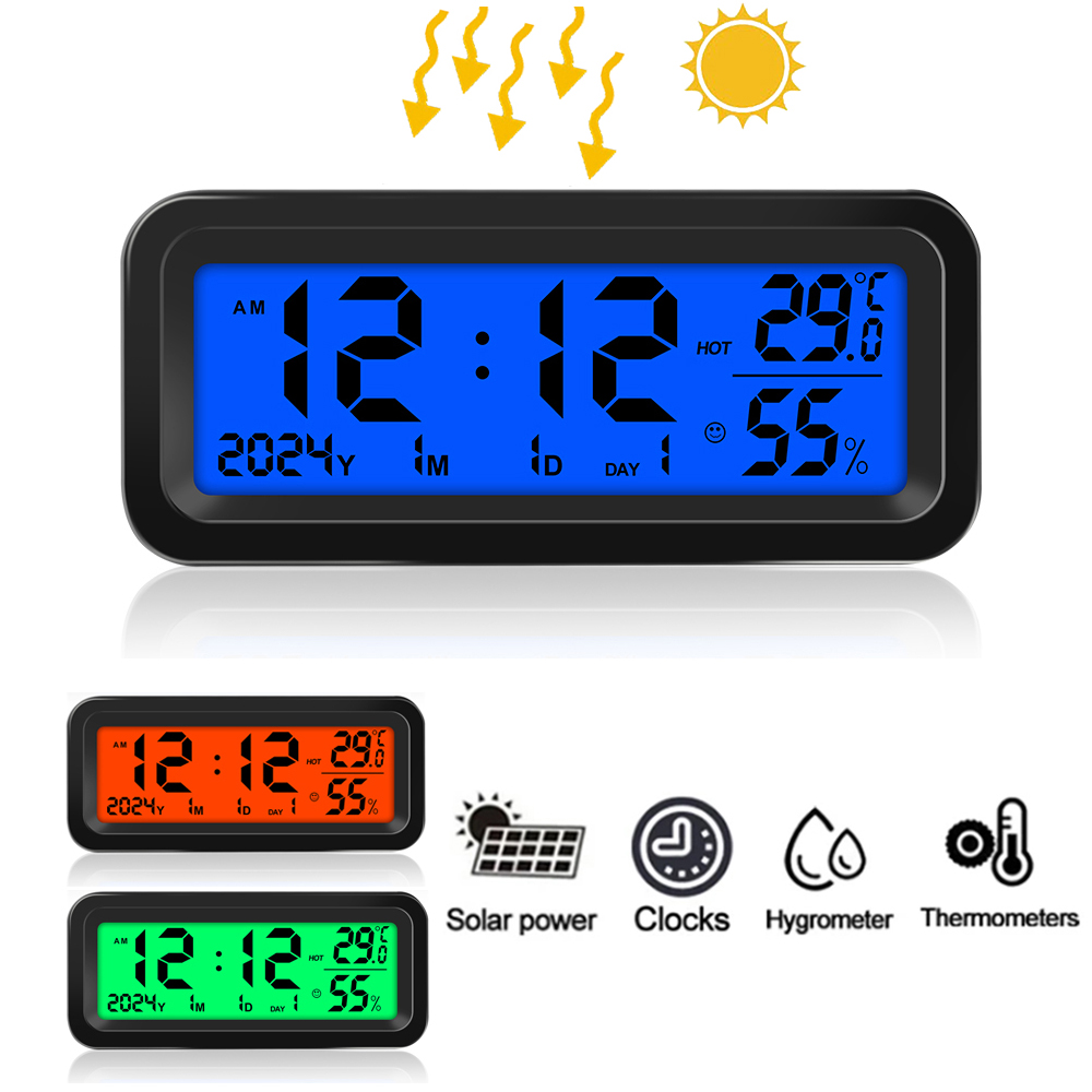 Solar- Auto Uhren Automobil Elektronische LED Digital Uhr Thermometer Hygrometer DisplayTime mit Zurück Leuchtende Auto Zubehör