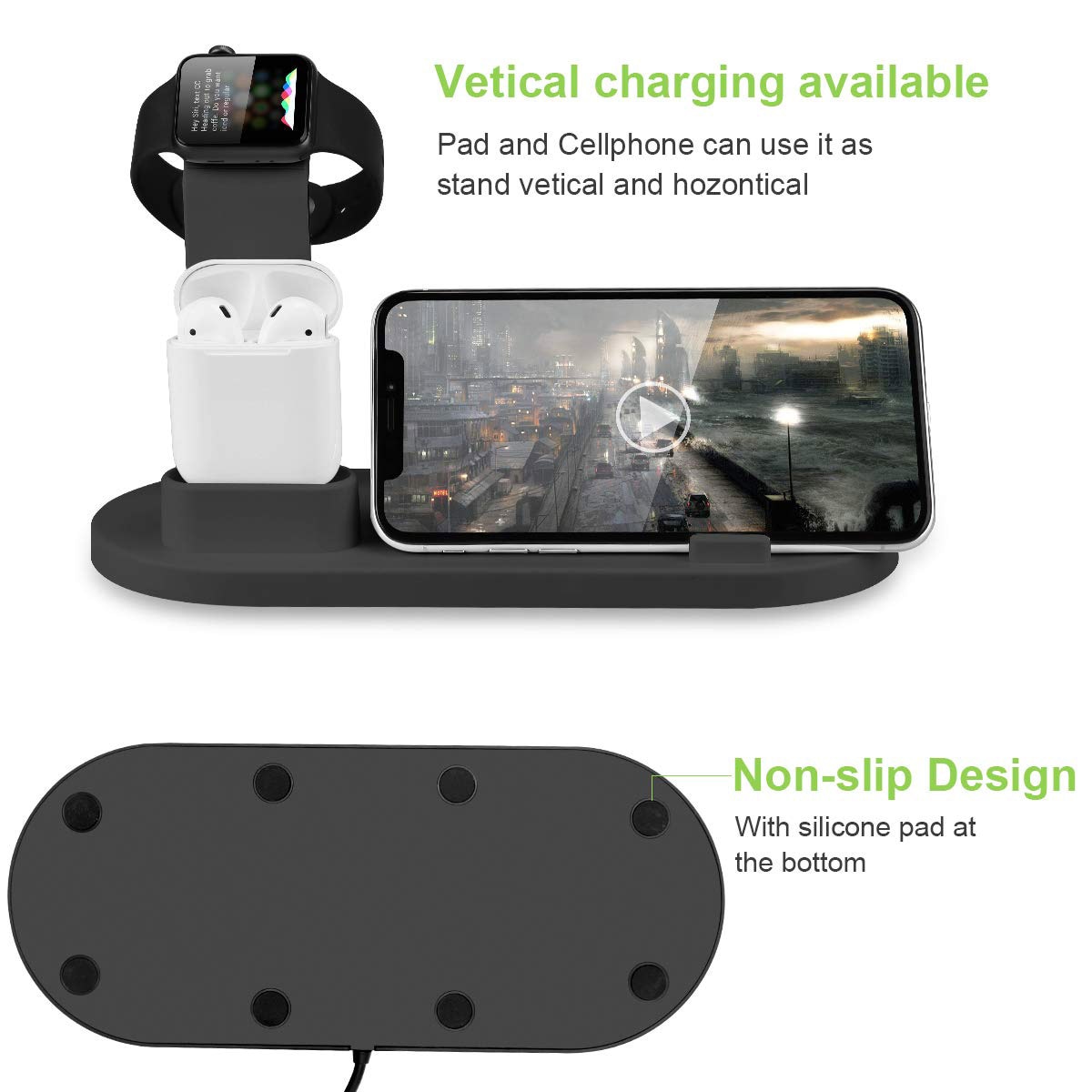 FDGAO Station de chargement support de support pour iPhone 11 Pro X XR XS MAX 8 7 6s Plus pour Apple Watch Series Airpods pro chargeur