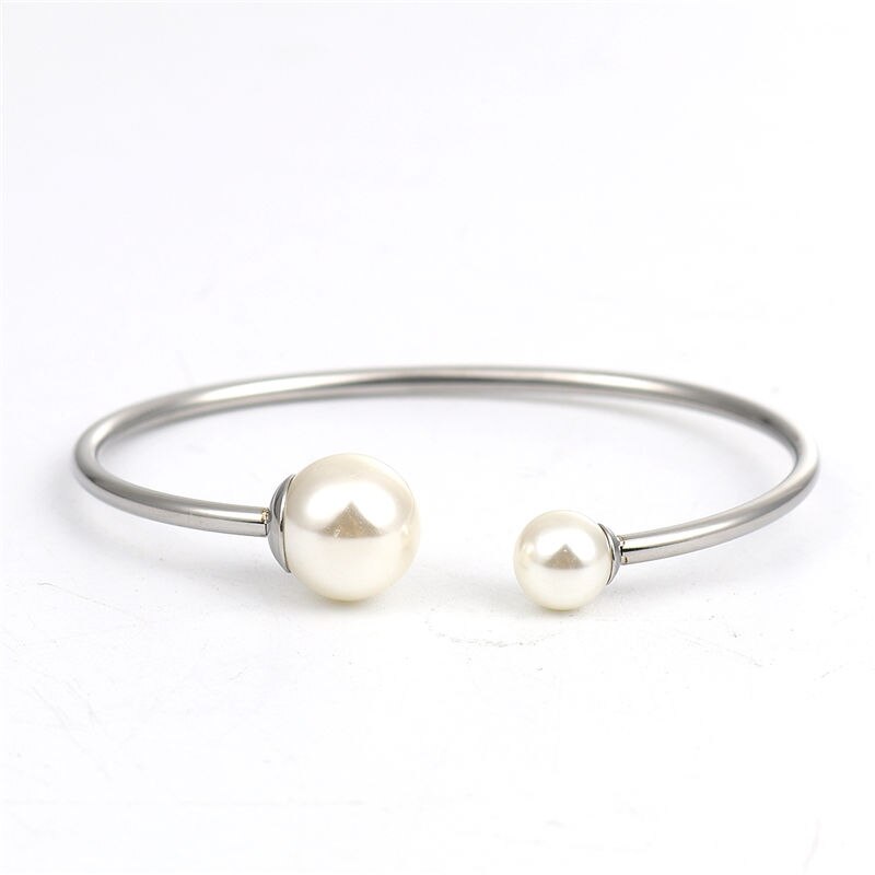 Rvs Open Bangle Armbanden Acryl Bead Zilveren Armband Sieraden Voor Vrouwen Meisjes 18.4 Lange, 1 Pc: 18.4cm