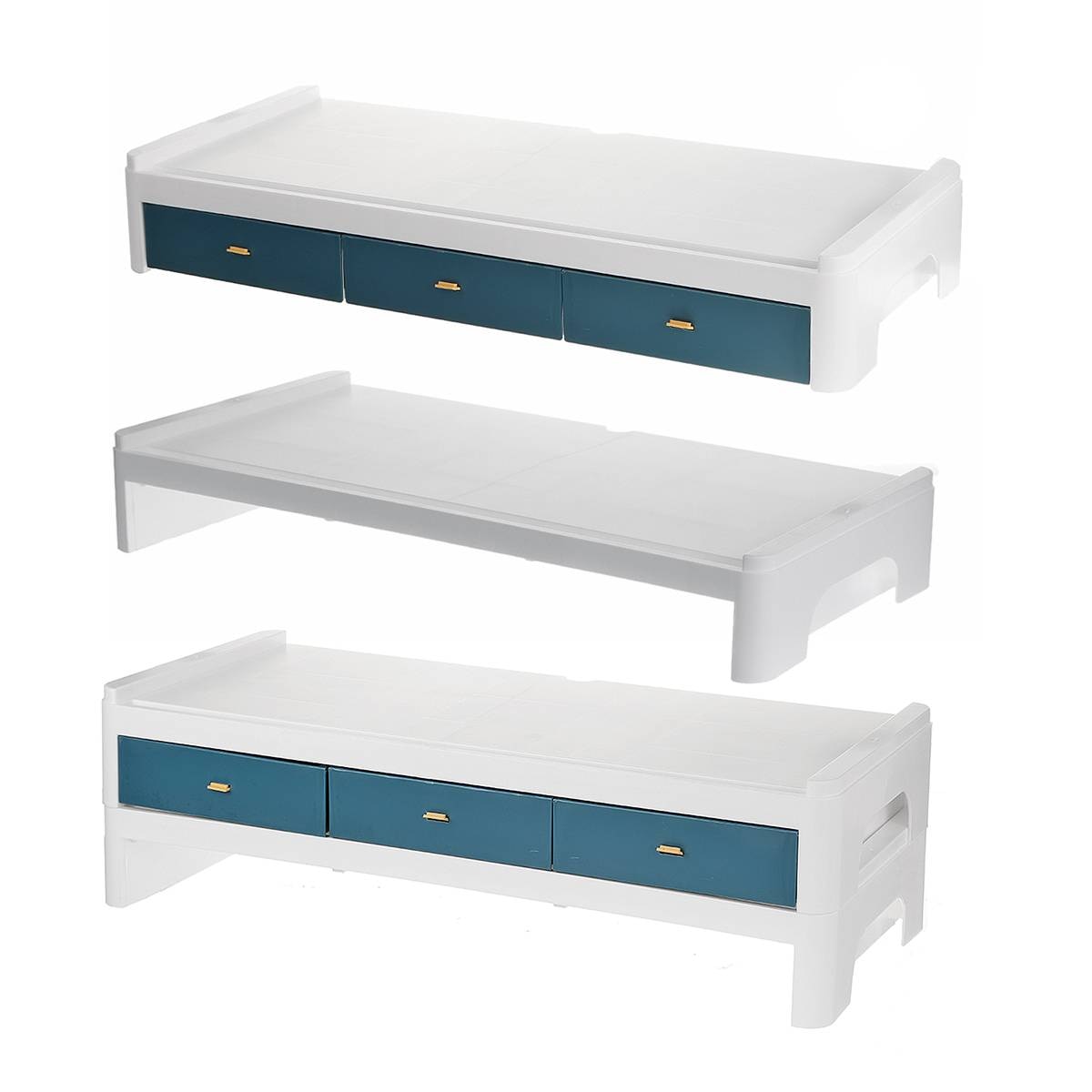 2Tiers Monitor Riser Stand Desk Shelf with Drawer Keyboard Storage Stylish White Pen-Books Stationery