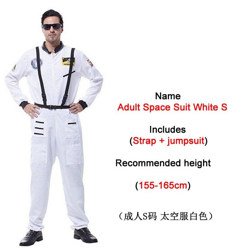 disfraz de Halloween para niños ropa de astronauta Ropa de baile máscara cosplay traje pilotos: Adult white -S