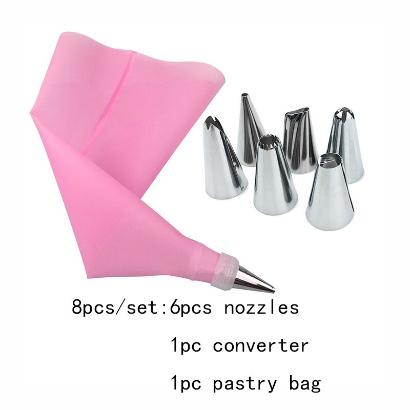 Silicone Forms Icing Piping Nozzles Pastry Bag Pastry Bakeware Baking Tools Fancy Cake Mold Cake Decorating Tools 3/8/14/18pcs: 8pcs pink