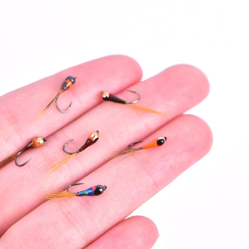 Gancho de tungsteno perdigón Ninfa, abalorios pequeños, mosca arcoíris, trucha marrón, trucha gris, pesca, hundimiento rápido, 6 uds.