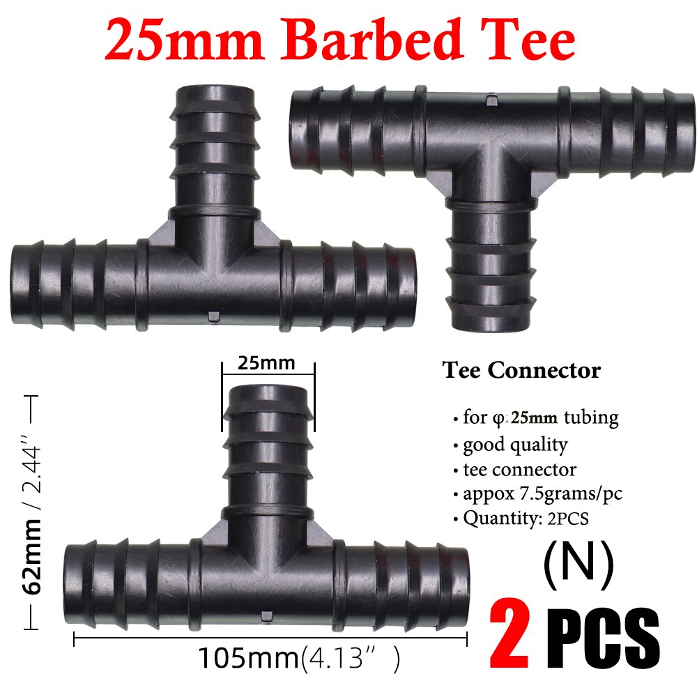 Garden Irrigation 16 20 25mm Tubing Barbed Connector Fitting Tee Elbow Couplings End Plug Shut Off Micro Drip Hose Adapter: NX2PCS