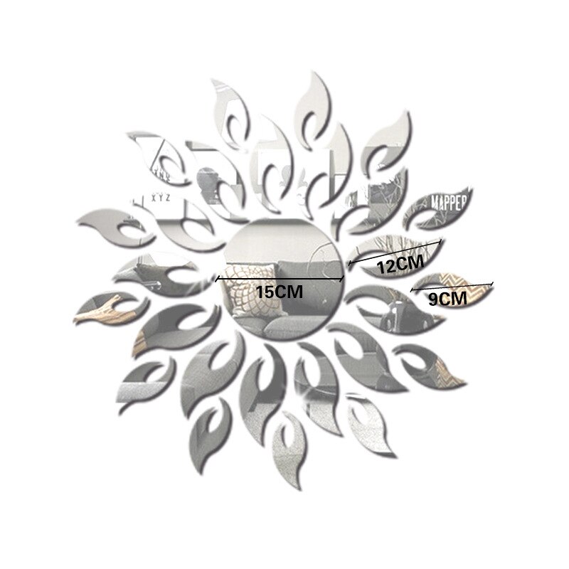 Acryl Zonnebloem Spiegel Sticker Zilveren Gouden Zonnebloem Acryl Spiegel Muursticker: Zilver