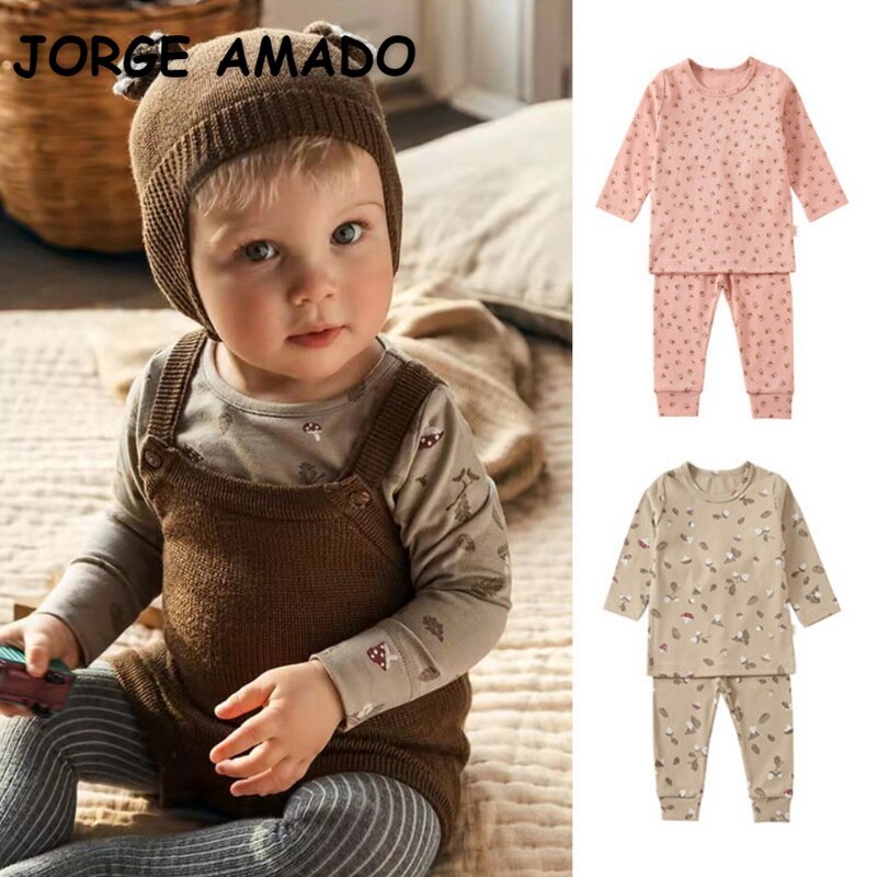 Lente Baby Kleding Meisje Jongen Pyjama Katoen Ronde Kraag Lange Mouwen Roze Bean Groen Nachtkleding Pasgeboren Nachtjapon Unisex E6122