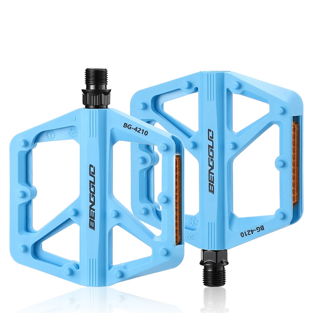 Pedales de bicicleta con doble rodamiento DU, plataforma de Pedal de bicicleta ultraligera de nailon, Pedal de bicicleta de montaña, piezas de pedales planos antideslizantes para MTB: Azul