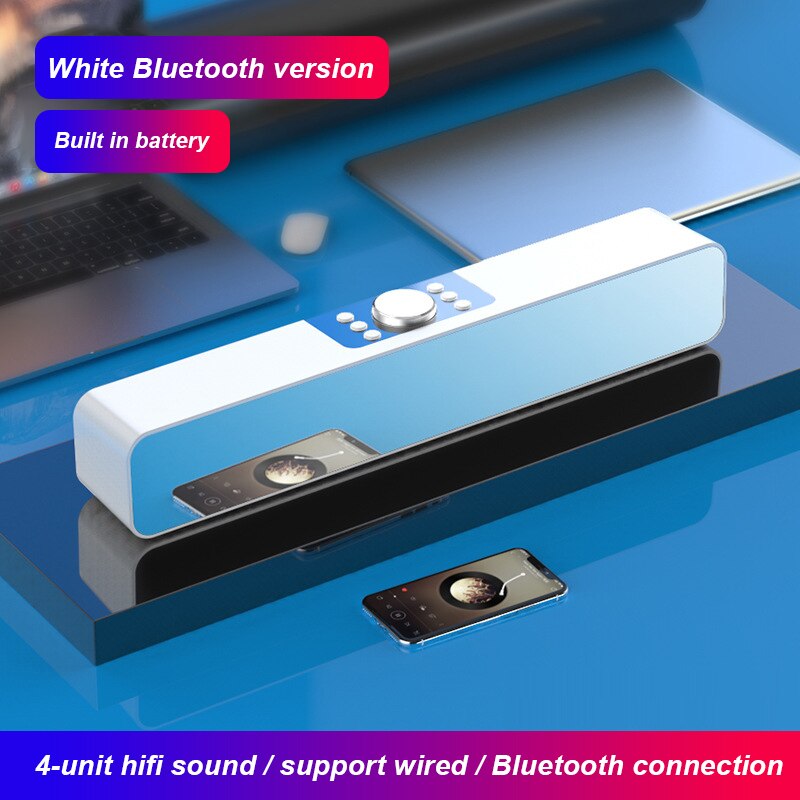 LED TV réveil Portable sans fil Bluetooth haut-parleur colonne stéréo basse barre de son FM Radio USB Subwoofer pour ordinateur TV téléphone: white Mirror